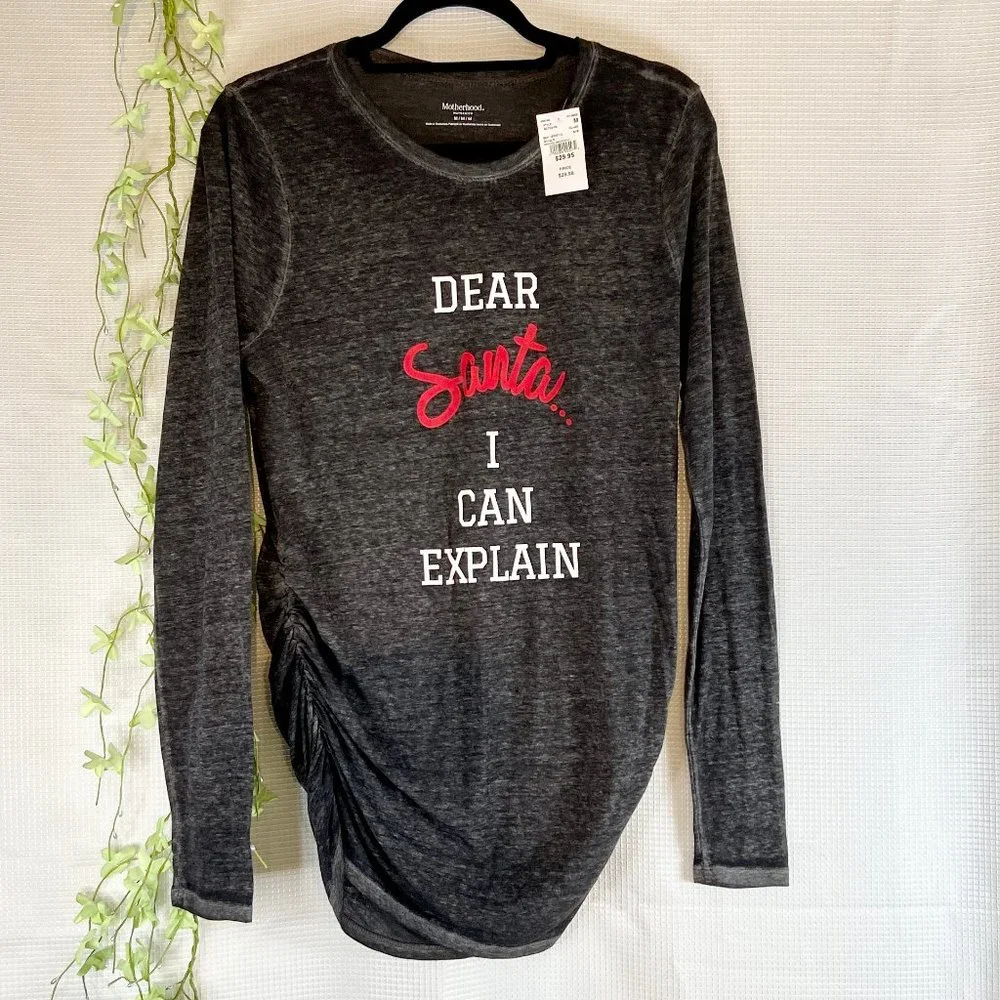 Motherhood Maternity Long Sleeve Scoop Neck Side Ruched T-Shirt Gray XSM - Picture 3 of 7